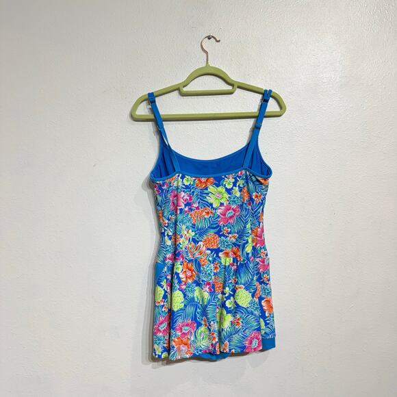 Into the Bleu by Amerex Blue Floral One Piece Swimsuit Dress Sz 10 NWT - Picture 4 of 11